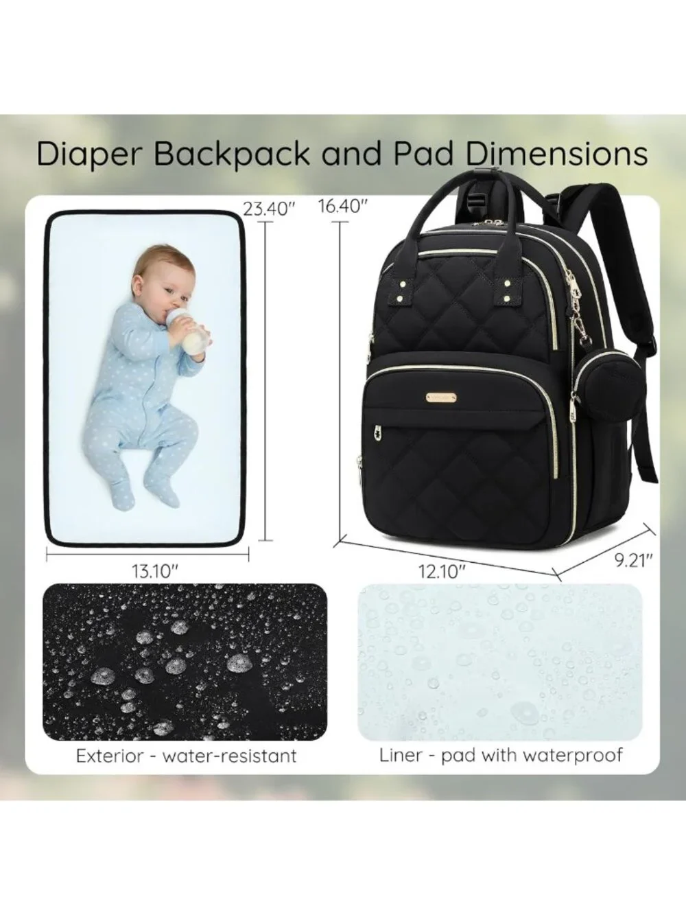 Stylish Large Diaper Bag Backpack with Changing Pad, Insulated Wet/Dry Pocket